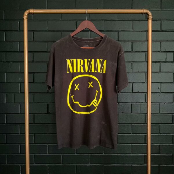 00s Nirvana Smiley Acid Wash Tee M